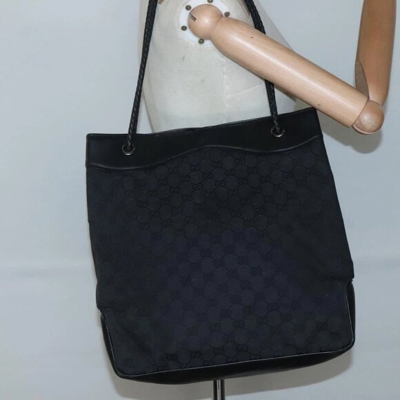 GUCCI GG Canvas Shoulder Bag Black Silver 109141 Auth - Picture 1 of 16